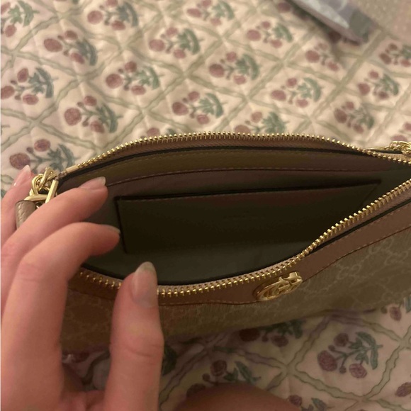 Beige and Gold Chain Clutch designer
